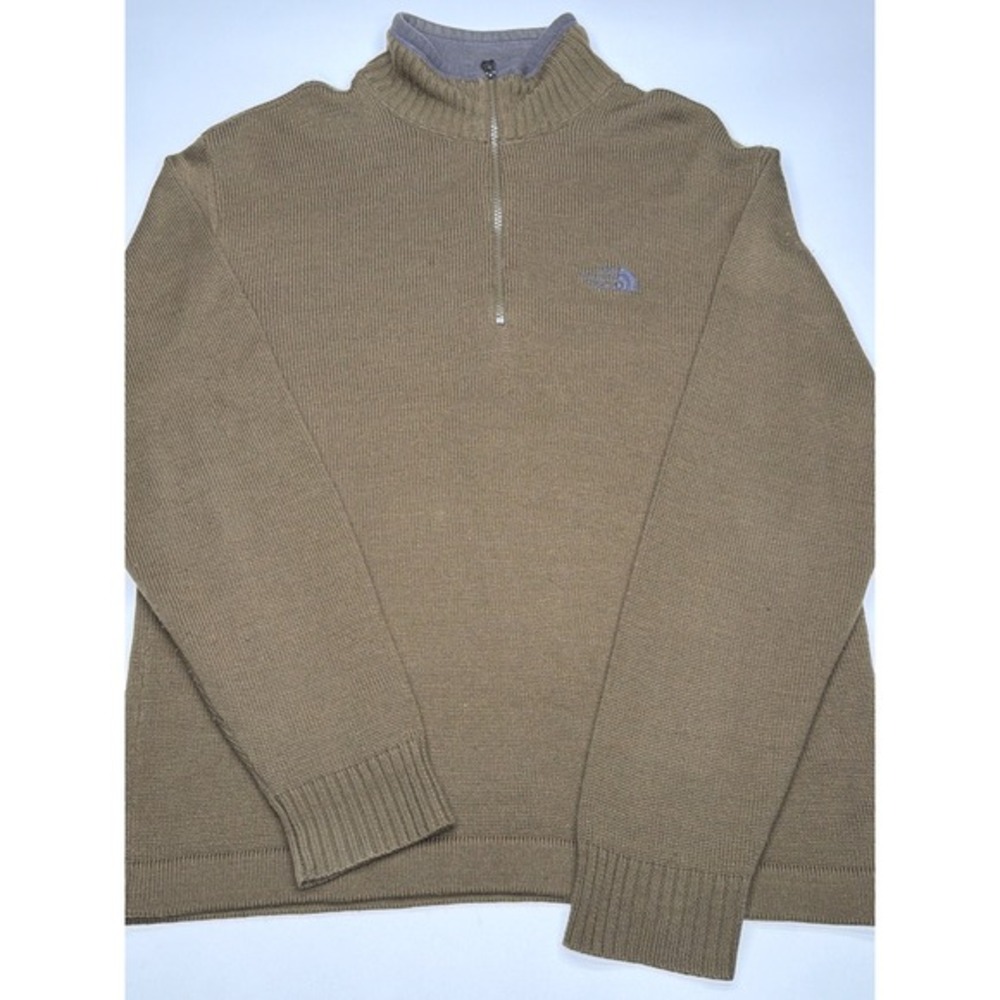 The North‎ Face Mens 1/4 Zip Sweater Knit Fleece Collar Green Medium Gorpcore